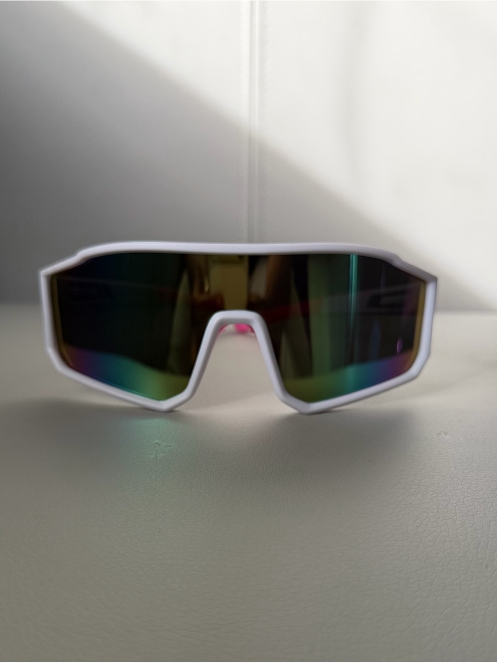 & Other Stories White Shield Sunglasses with Mirrored Rainbow Lens
